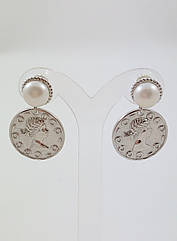 Срібні сережки-підвіски з перлами SLE-MON