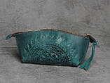 Жіноча шкіряна косметичка ручної роботи, орнамент "Мандала", фото 5