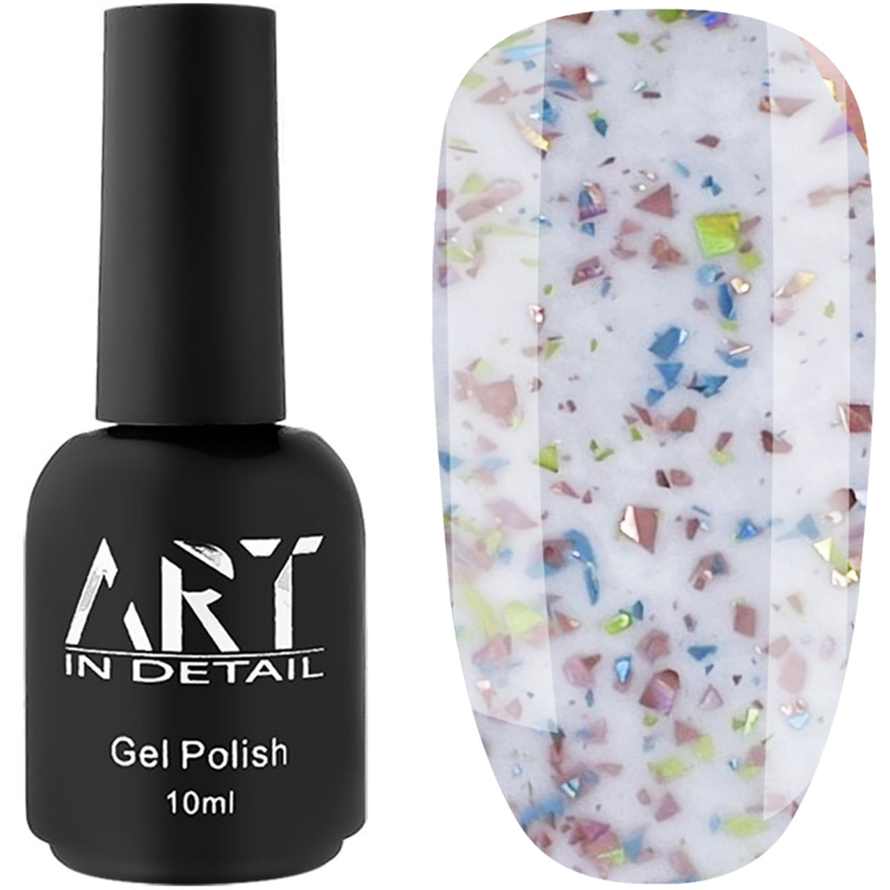 Каучукова база ART IN DETAIL Potal Base №BP020, 10 мл молочна з різнобарвною поталлю