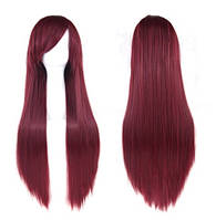 Перука бордова пряма довга із чубчиком для карнавалу, вечірки, повсякденного носіння,  80 см