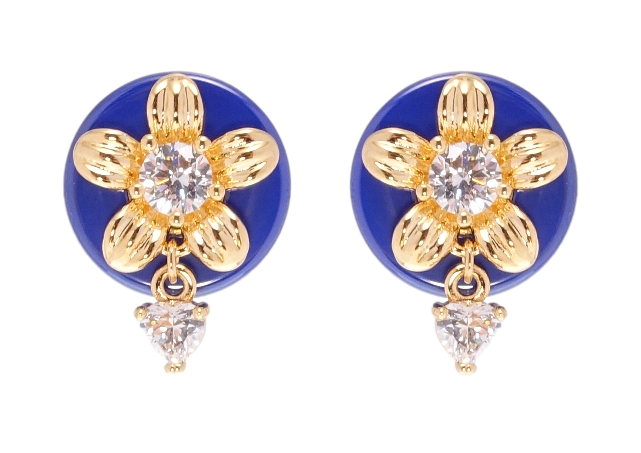 Сережки Xuping Позолота 18K пусети "Квіточки на синій кераміці"
