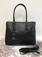Итальянская кожаная женская сумка крокодил, деловая сумочка Vera Pelle.