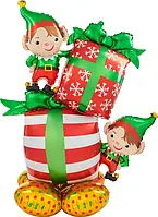 А 53" Airloonz Christmas Elves Pkg. Фольгированный шар ходячка новогдние подарки и эльфы - В УП