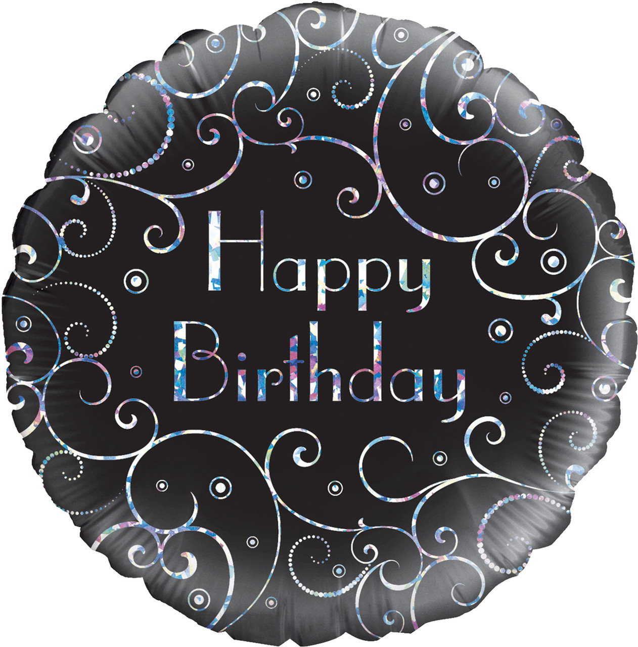 Oaktree 18" Birthday Black Swirls Holographic. Фольгована куля З Днем народження голографія, фото 1