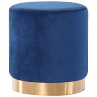 Банкетка пуф із велюру синього кольору Madrid Blue / Golden Chrom круглий м'який пуф циліндр в інтер'єр AMF