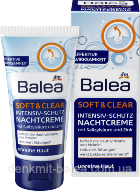 Нічний крем Інтенсивний захист для проблемної шкіри обличчя Balea Soft&Clear Intensiv-Schutz Nachtcreme 50 мл