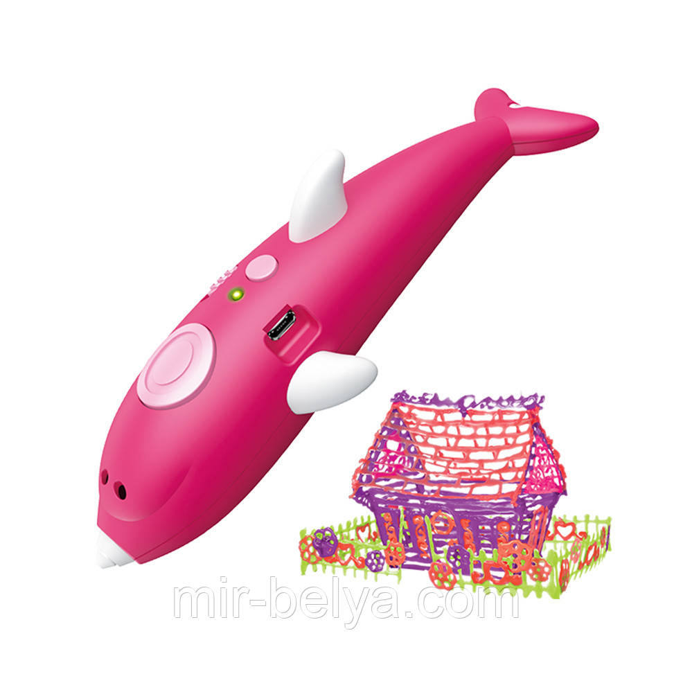 Акумуляторна 3D ручка Бездротова у вигляді дельфіна Рожева Низькотемпературна 3д-ручки для дітей, фото 1