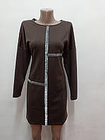Платье женское коричневое французкий трикотаж с серебристой тесьмой
