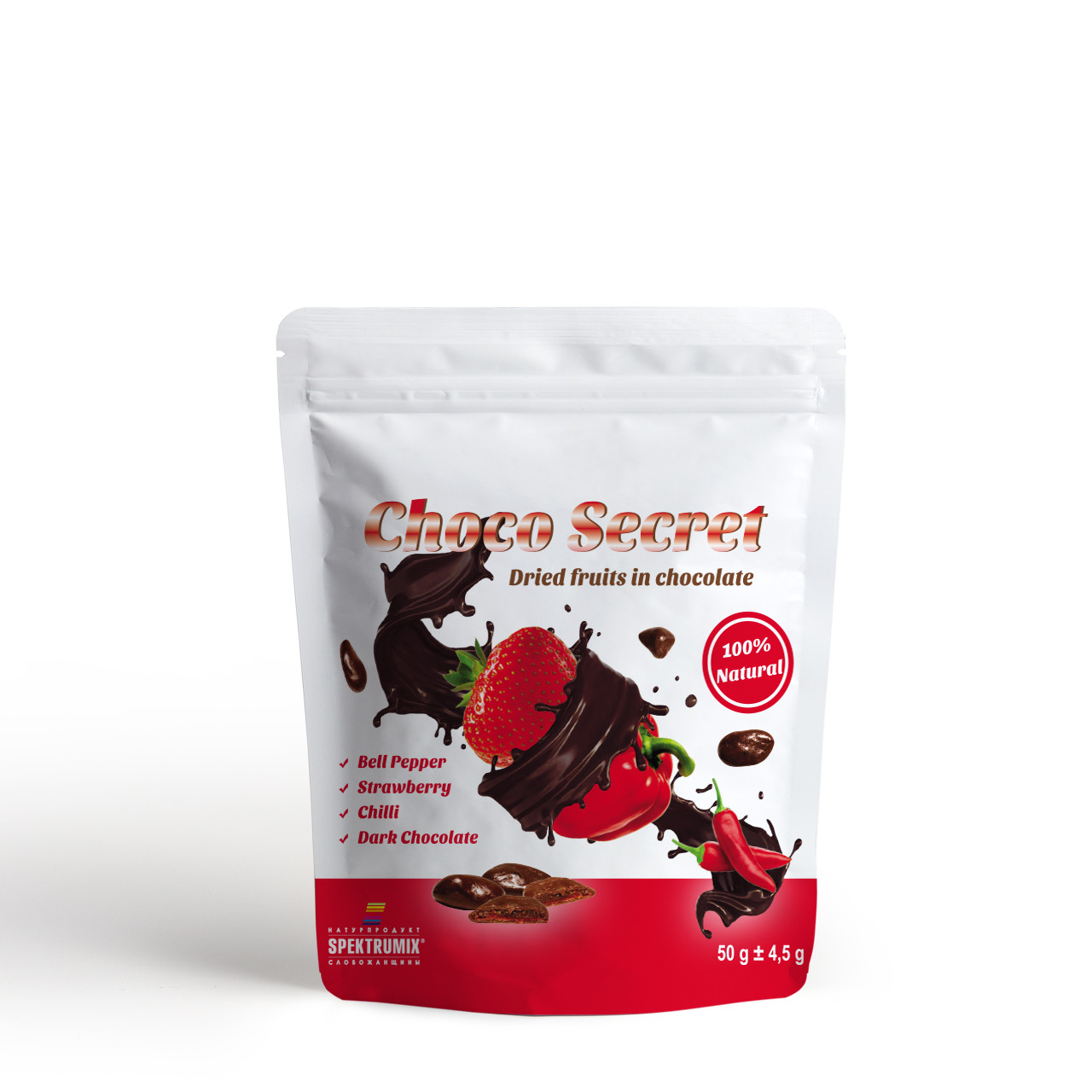 Цукерки "Choco Secret". Полуниця у фруктовій оболонці з перцем чилі, 50 г