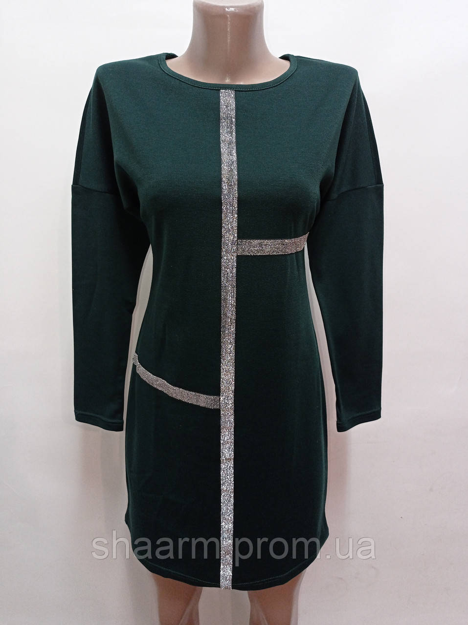 Плаття жіноче темно-зелене французький трикотаж зі сріблястою тасьмою