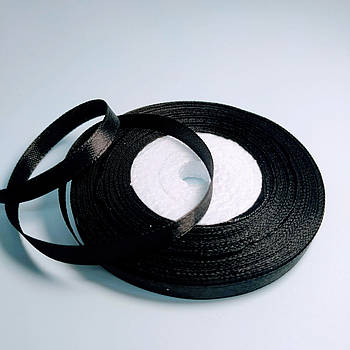 Атласна стрічка Чорна 0.6 см (тоненька) — рулон 33 м
