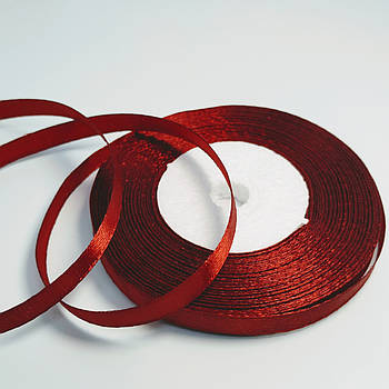 Атласна стрічка Бордова 0.6 см (тоненька) — рулон 33 м