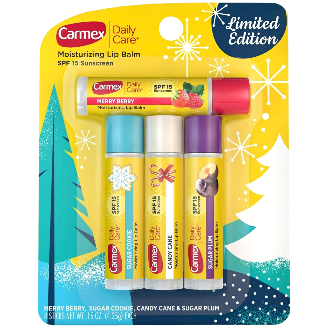 Набір бальзамів для губ Carmex Daily Moisturizing Lip Balm Limited Edition Holiday Pack SPF 15 4 х 4.25 г