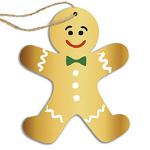 Іграшка новорічна ялинкова дерев'яна у формі пряника-чоловічка 11х9 см хрі010жу Тур-Колекшн