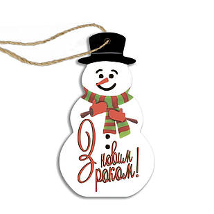 Іграшка новорічна ялинкова дерев'яна у формі сніговика 11х7 см хрі014бу Тур-Колекшн