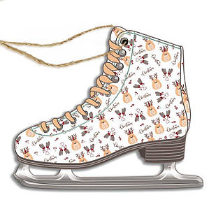 Іграшка новорічна ялинкова дерев'яна ковзани Christmas 10х10 см Білі хрі018бу Тур-Колекшн