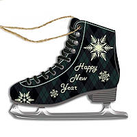 Игрушка новогодняя елочная деревянная коньки "Happy New Year" 10х10 см Темно-зелені