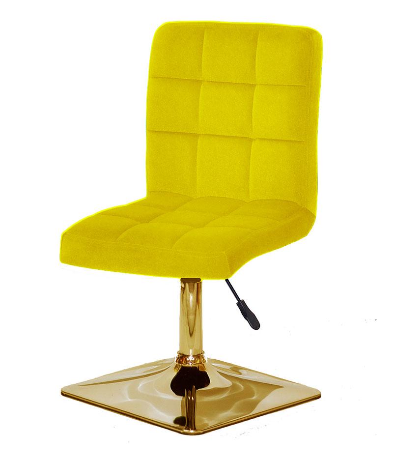 Стілець Augusto 4-GD-Base велюр жовтий B-1027, на квадратній золотій опорі з регулюванням висоти, фото 1