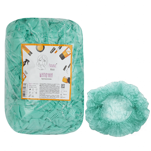 Шапочка медична нестерильна на подвійній резинці зі спанбонд Panni Mlada 100 шт мятна, фото 1