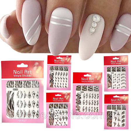 Трафарет Nail Art (вінілові стікери, наліпки) для дизайну та декору нігтів, СРІБЛО, фото 2