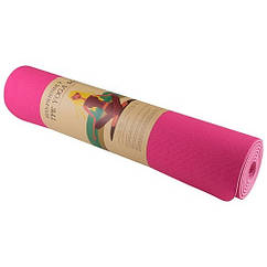 Йогамат, килимок для фітнесу, TPE, 2шари, 6 мм, рожевий/темно-рожевий.