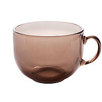 Стеклянная большая чашка Дымка 500 мл прозрачная для чая кофе сока термостойкая