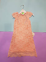 Нарядное , удлиненное , гипюровое платье с обручем на девочку абрикосовый, 128