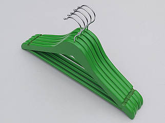 Плічка вішалки тремпеля дерев'яні зеленого кольору, довжина 38 см, в упаковці 5 штук