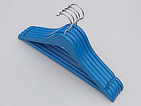 Плечики вешалки тремпеля деревянные синего цвета, длина 38 см, в упаковке 5 штук