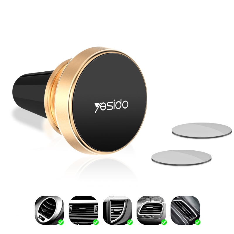 Автотримач для телефона 360° магнітний тримач смартфона на дефлектор Yesido C57 Gold