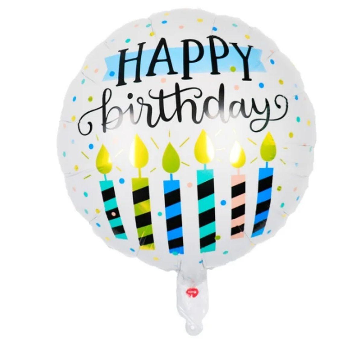 Фольгована кулька круг "Happy Birthday свічки " біла 18"(45см) 1шт.