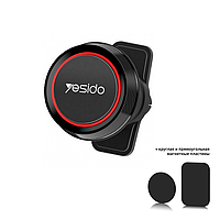 Автотримач для телефона 360° магнітний тримач смартфона на дефлектор Yesido C61 Black-Red + 2 пластини