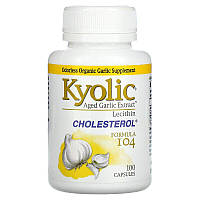 Kyolic, Aged Garlic Extract, экстракт чеснока с лецитином, состав 104 для снижения уровня холестерина, 100 кап