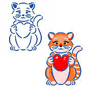 Котик з сердечком 1 трафарет для пряників 10*7 см (TR-2)