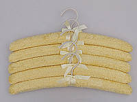 Плічка вішалки тремпеля м'які махрові для делікатних речей жовтого кольору, довжина 38 см,в упаковці 5 штук