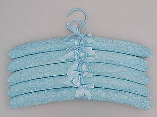 Плічка вішалки тремпеля м'які махрові для делікатних речей блакитного кольору, довжина 38 см,в упаковці 5 штук