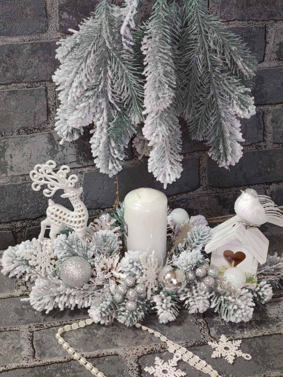 Новорічний підсвічник , висота зі свічкою 20 см, довжина 45 см, фото 1