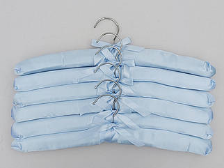 Плічка вішалки м'які сатинові для делікатних речей блакитного кольору, довжина 38 см, в упаковці 6 штук