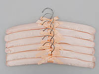 Плічка вішалки м'які сатинові для делікатних речей персикового кольору, довжина 38 см, в упаковці 6 штук