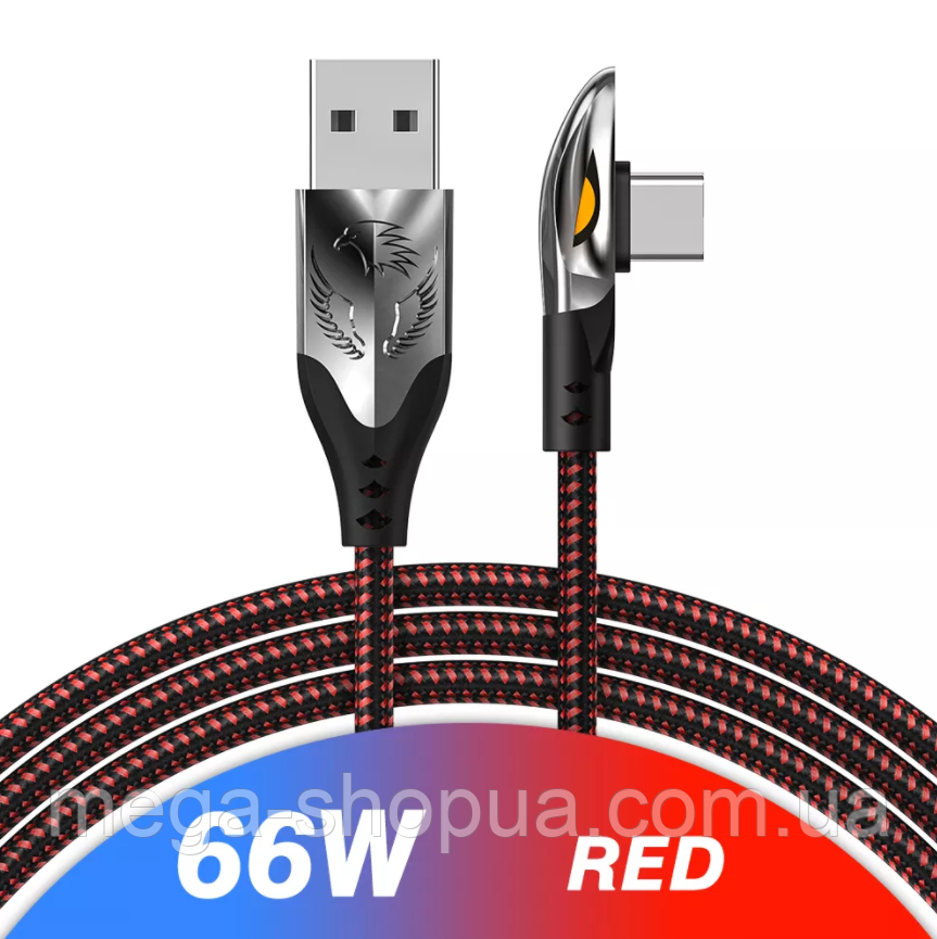 Кутовий кабель 90 градусів 66W 6A USB Type-C, зарядний шнур для швидкого заряджання телефону S1-1