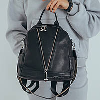 Женский вместительный черный рюкзак-сумка из натуральной кожи Tiding Bag - 42345, фото 6