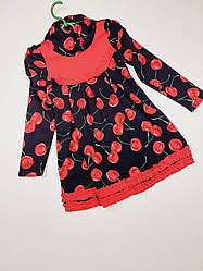 Сукня вишенька на дівчинку на зріст, 98см, колір червоний з чорним, тканина трикотаж