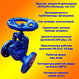 Вентиль сальниковий фланцевий Zetkama Польща чавунний, тип 215А сідловий запірний клапан, DN25 PN16, фото 9