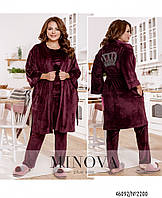 Затишний жіночий велюровий костюм-піжама для сну та відпочинку бордового кольору з 50 по 68 розмір