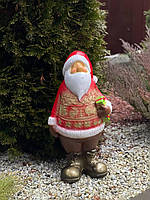 Новогодняя садовая фигура с полистоуна Дед Мороз скандинавский красный