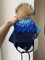 Зимняя детская вязаная теплая шапка на завязках и вязаный снуд хомут шарф для мальчика и девочки ручной работы