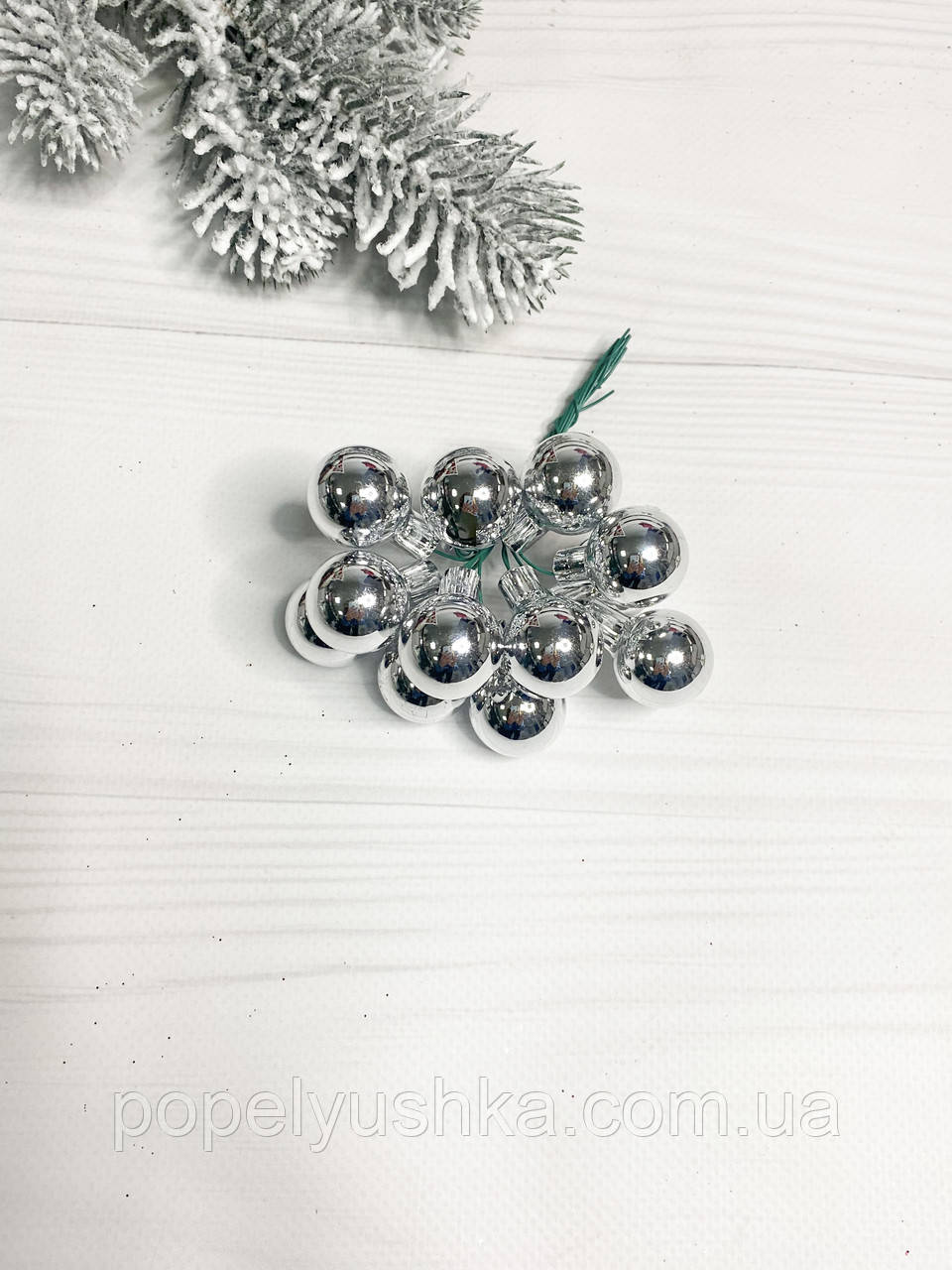 Кулька на дротику глянцева срібна 2 см( пучок), фото 1