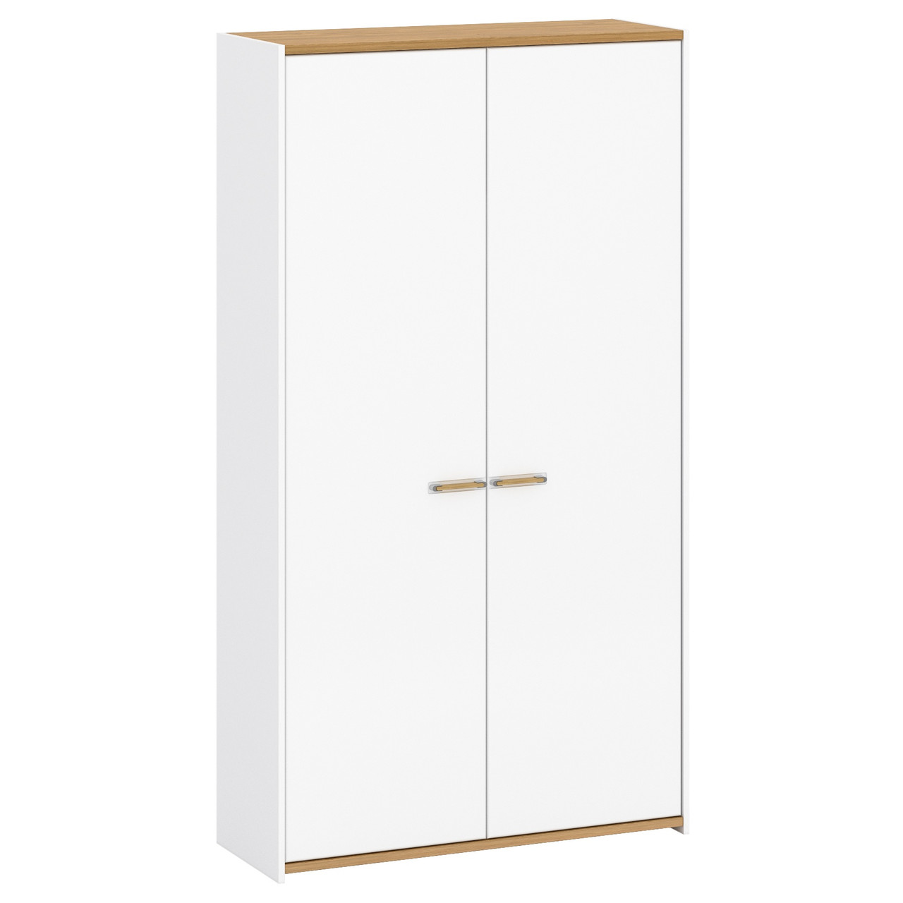 Маленька біла дводверна шафа 110 см з полицями та штангою для одягу у вітальню, кімнату, зал Adam F Blonski, фото 1