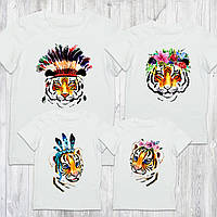 Футболки новорічні Фемілі Лук Family Look для всієї родини "Тигри-індіанці" Push IT