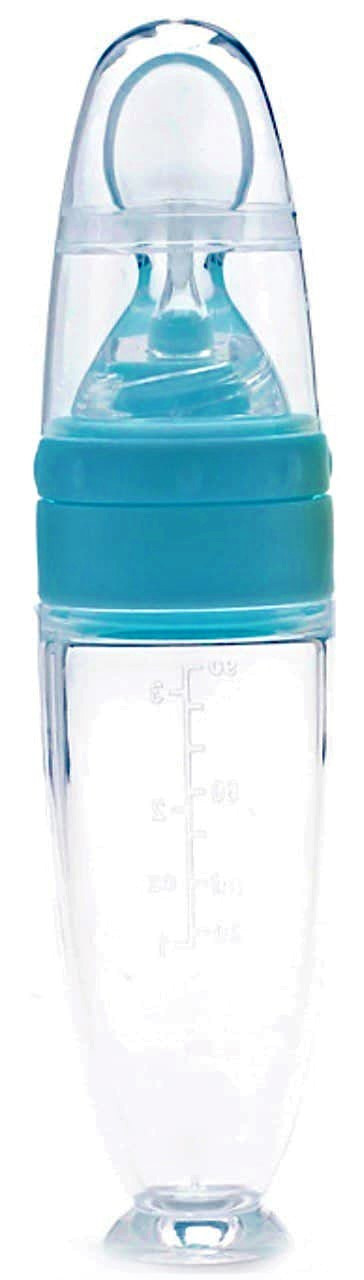 Пляшечка для годування і прикорму дитини з ложкою 90 мл. силіконова блакитна Пляшечки для малюків